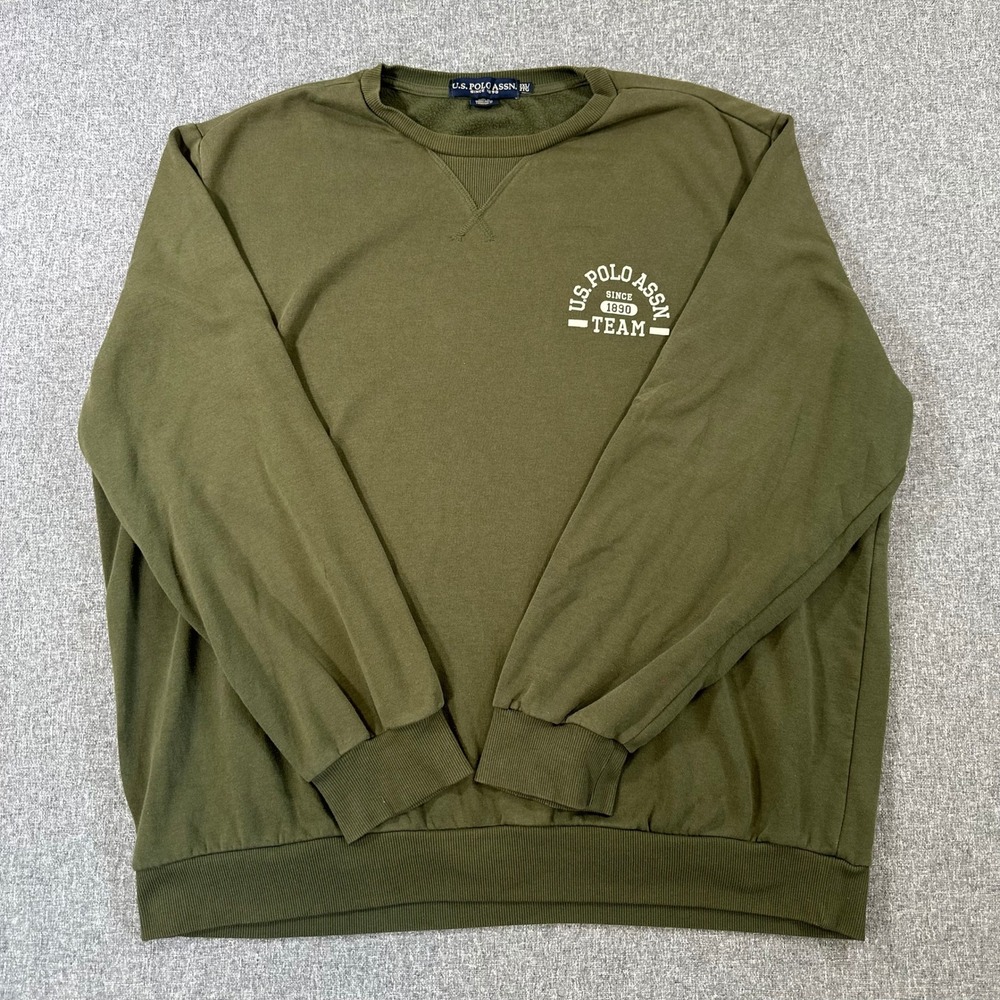 US Polo Assn Mens 2XL Olive Green Crewneck Sweatshirt Team Graphic Fleece Lined